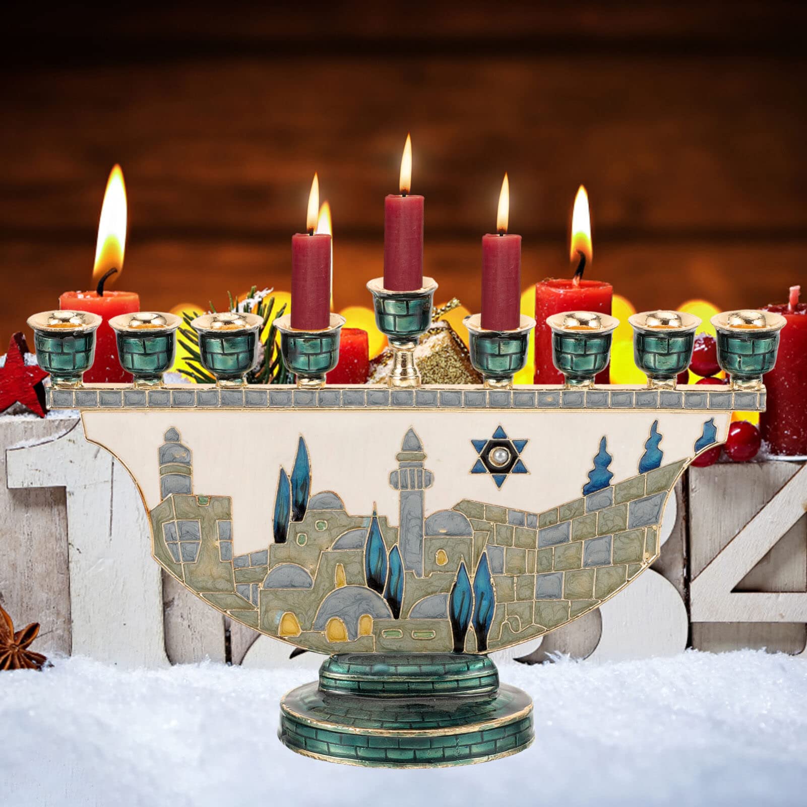 Candle Holder Decor - Candelabro Menorá de Hanukkah de Jerusalém