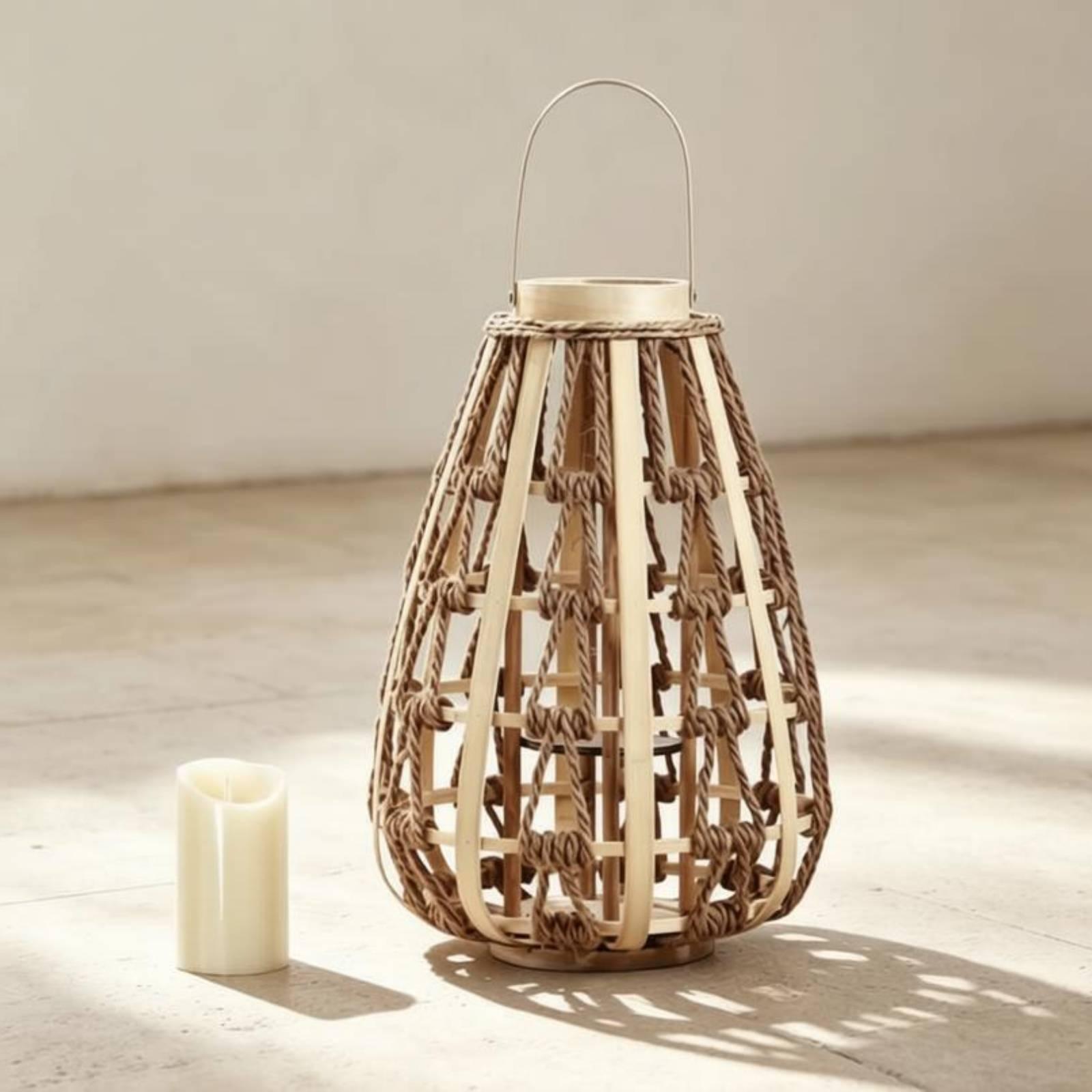 Lanterna de Corda de Madeira N - Candle Holder Decor avaliação e preço