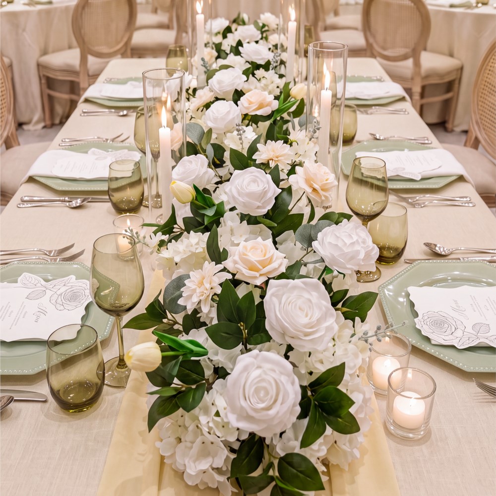 Uflower Rose Greenery Fileira  - Table Runner avaliação e preço